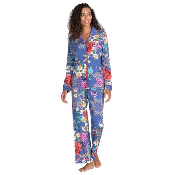 Johnny Was Sunrise Robe Sleep Wear Blue Floral Cotton Night Lounge Flowers NEW - Picture 6 of 6